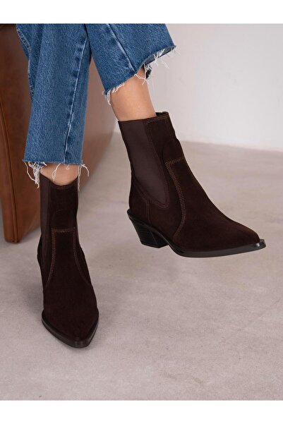 ECENİN BUTİĞİ Pylo Kahve Süet Hakiki Deri Kadın Bot
