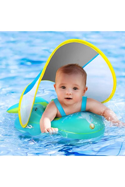 ZeeSquare No Flip Over Baby Pool Float with Canopy UPF50+ Sun Protection (3-36 Months)
