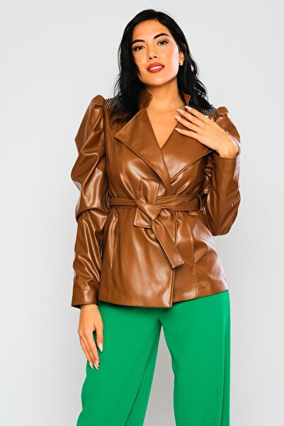 Lila Rose Taşlı File Garnili Deri Ceket