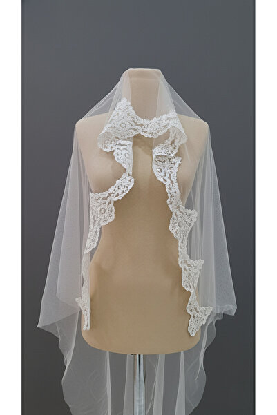 Pusula Marketim Sparkling, Lace Detailed Short Veil, Bridal Veil - Elegant, M...