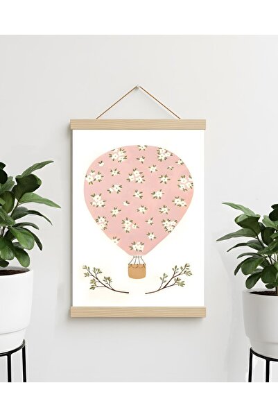 idealizbiz Αφηρημένη αφίσα σε καμβά με λουλουδάτο ιπτάμενο μπαλόνι και πράσιν...