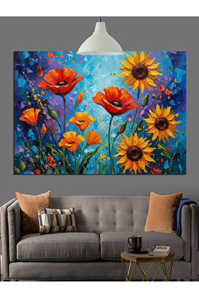 Artmeg Pânză decorativă cu flori de floarea-soarelui - Masă din lemn MDF