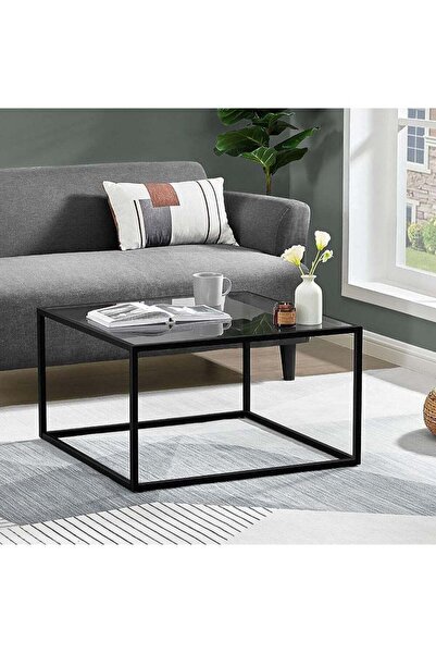 AGD Glass Coffee Table, Modern Small Square Simple Coffee Table 27.6 × 27.6 × 15.7 inches for Livi