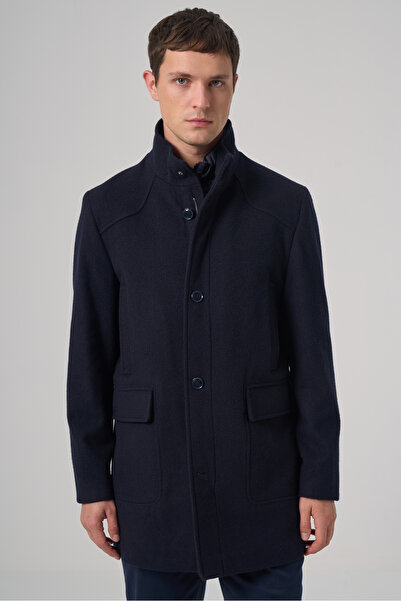 Morven Men's Navy Blue Wool Dynamic Fit Borgio Coat with Detachable Collar