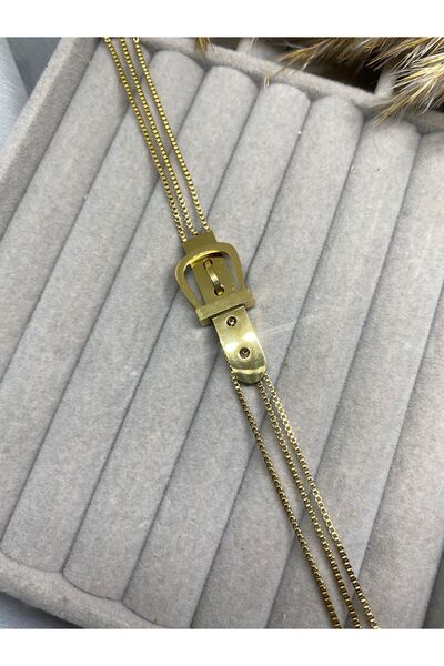 Kaan Accessoire Double Chain Gold Bracelet with Belt Buckle Detail