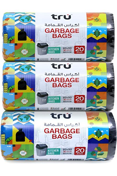 Tru ® أكياس قمامة مضغوطة رول أسود 60 × 90 سم 30 جالون (20 قطعة × 3 لفات) 60 ك...