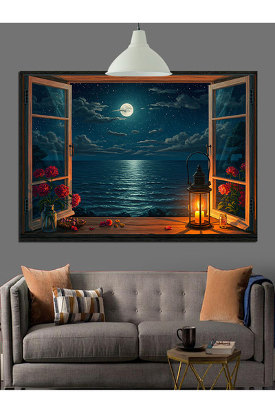 KanvasSepeti Peisaj de la fereastră Pictură în ulei de înaltă calitate textur...