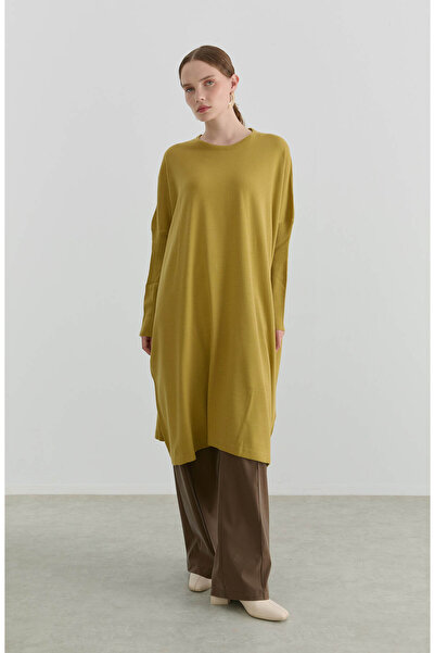 Fatma Atasoy Oversize Maksi Yağ Yeşili Triko Tunik