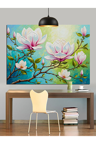 Artmeg Pânză decorativă cu flori roz de magnolie - Tablou din lemn MDF