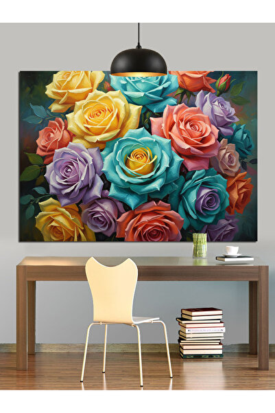Artmeg Pânză decorativă cu buchet de trandafiri în culori vii - Tablou din le...