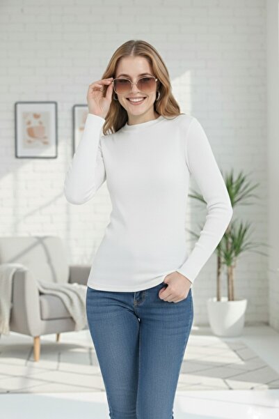 Avones Women's Half High Neck Bodycron Ribbed Knit -Stylish- Blouse