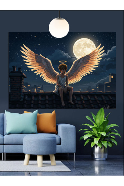 KanvasSepeti Îngerul cu aripi pictat în ulei de înaltă calitate texturat Pânz...