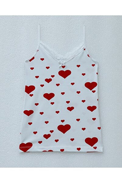 Modamorfo Heart Patterned Strappy Lace Tank Top - White