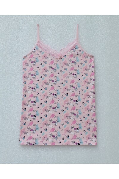 Modamorfo Floral Patterned Lace Strap Tank Top - Powder