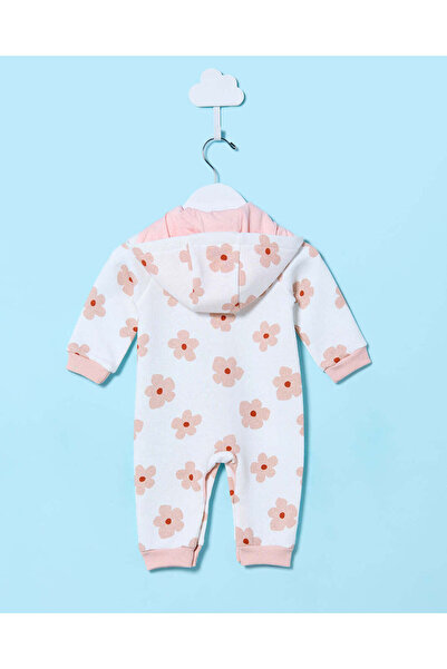 REDTAG Baby White Floral Print Hooded Romper