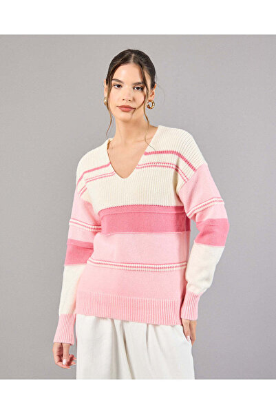 REDTAG سترة نسائية محبوكة باللونين العاجي والوردي