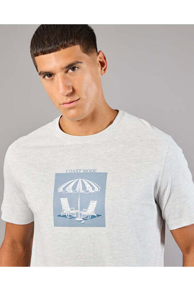 REDTAG Men White Printed Basic T-Shirt