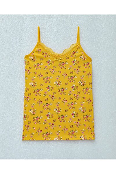 Modamorfo Lace Patterned Tank Top with Rope Straps - Yellow