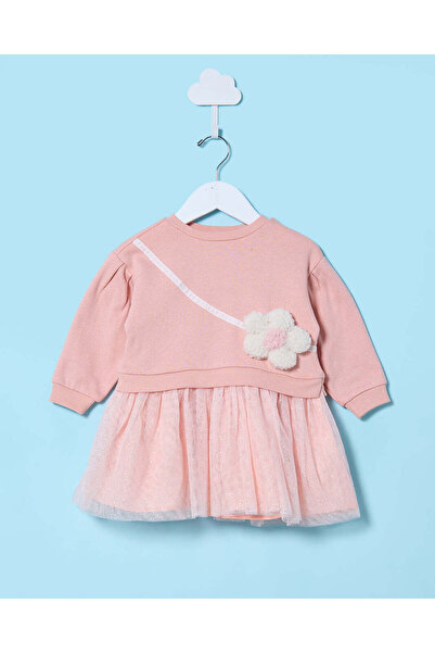 REDTAG Infant Girls Pink 3D Flower Embellished Dress