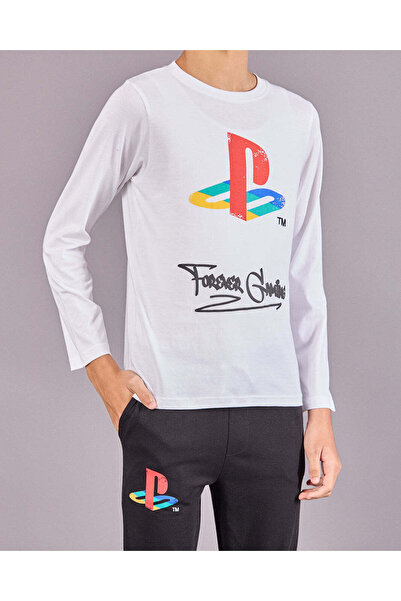 REDTAG Senior Boys White Playstation Print Pyjama Set (2 Piece)