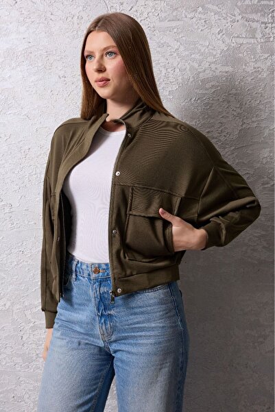 Maison La Femme Women's zip-up Mock Neck relaxed fit jacket