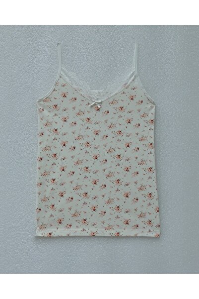 Modamorfo Lace Patterned Tank Top with Rope Straps - Cream