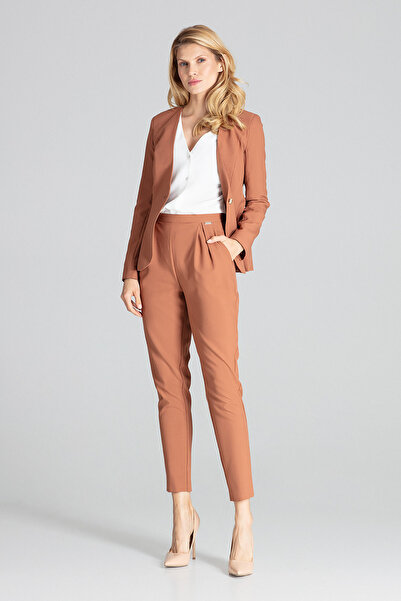 Figl Classic women's trousers - women's trousers with pleats, brown M676, size XL