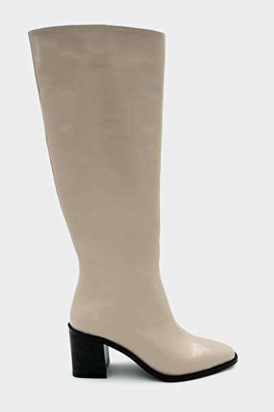 LAMİNTA Γυναικείες μπότες με τακούνι Volera Beige Δερμάτινες με τακούνι