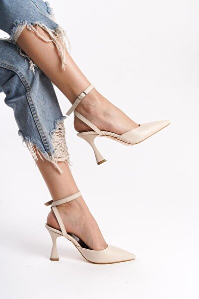 Gökhan Talay Lilac Beige Skin Medium Heels (8 cm) Open Back Classic Heeled Shoes