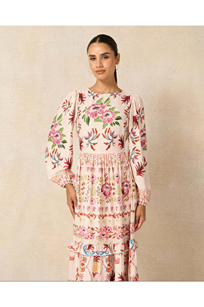 REDTAG Women Pink Floral Placement Printed Tiered Dress