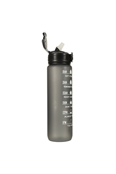 zola 1000 ml water bottle with straw, stickers, locking lid, time marker, durable handle, black