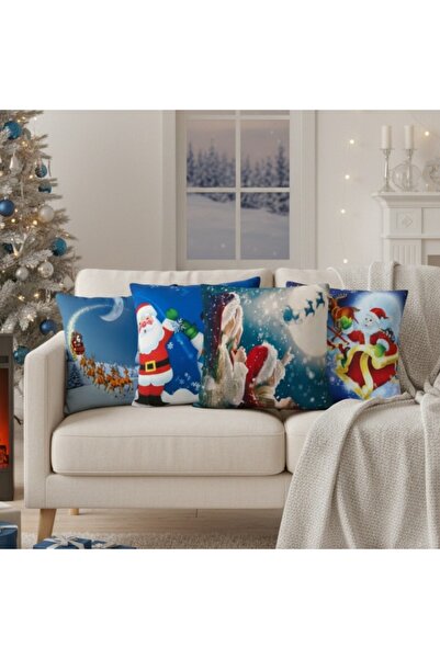 OEM Husă de pernă cadou imprimată digitală cu tematică de Anul Nou Moș Crăciun 4 buc.