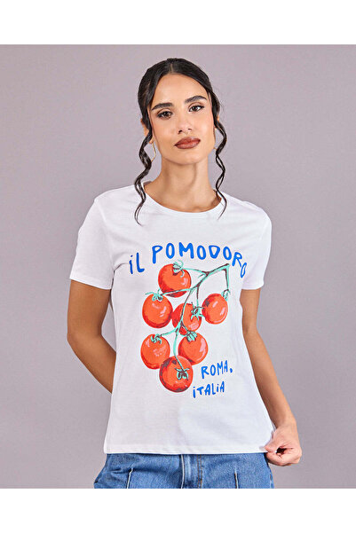 REDTAG تي شيرت نسائي أبيض مطبوع