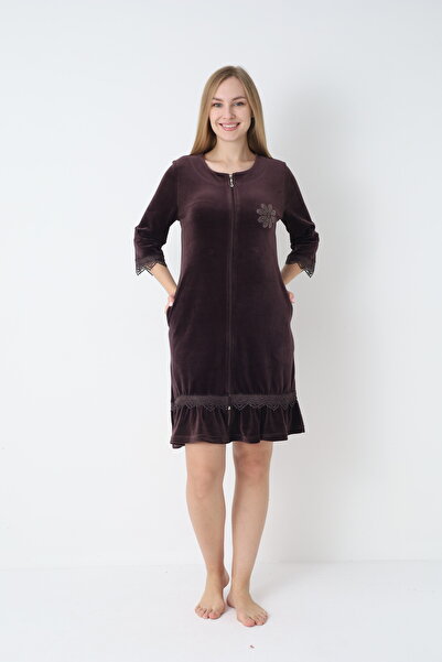 ROMEO LİFE Women's Cotton Velvet Zippered Winter Dress 3716