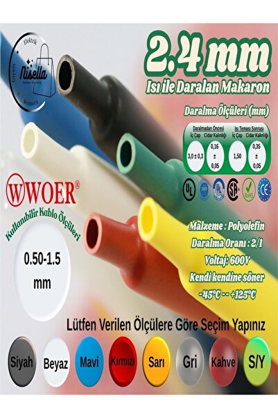 WOER 2,4 mm DARALAN MAKARON SARI/YEŞİL 1 METRE
