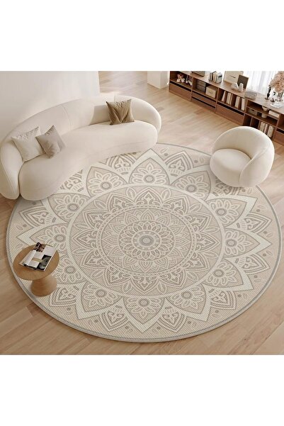 KEKE سجادة دائرية غير قابلة للانزلاق ذات وبر حلقي كبير 180 × 180 سم