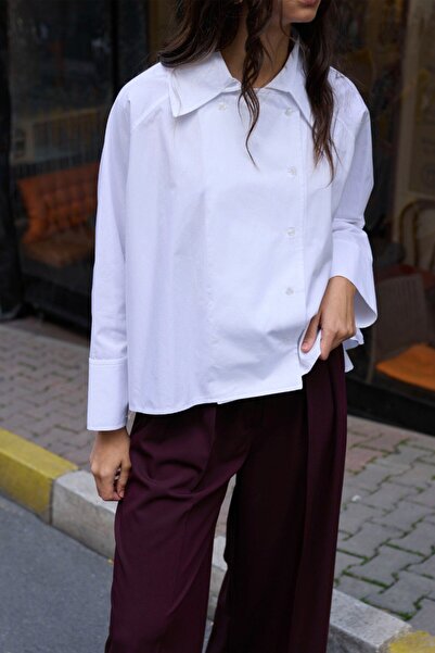 ossons Wide Collar Oversized Poplin Shirt