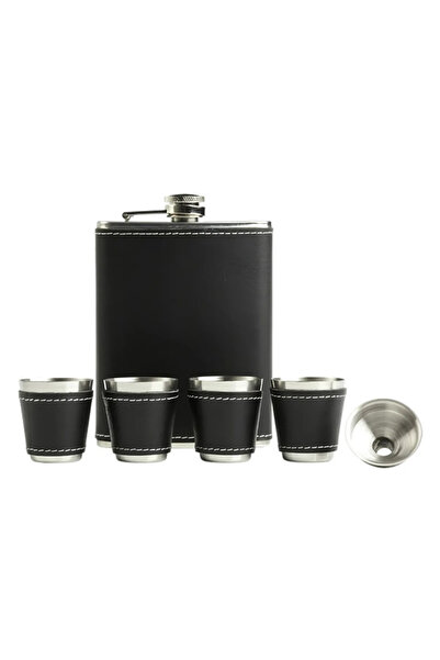 zola Pocket metal bottle set, straw and 4 glasses, for drinking, black, 270 ml