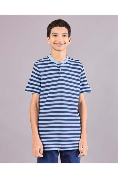 REDTAG Senior Boys Blue Striped Polo Shirt
