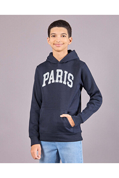 REDTAG Senior Boys Navy Paris Hooded Pullover Sweatshirt