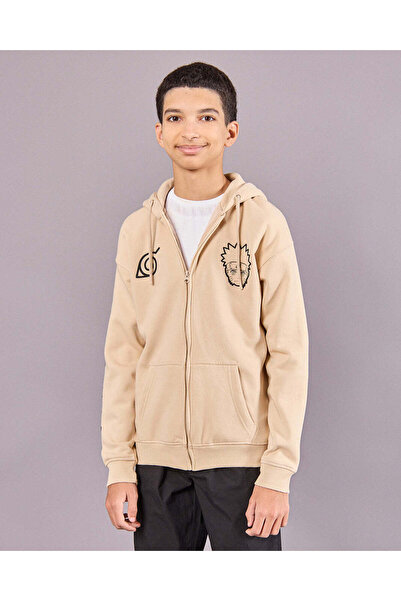 REDTAG Senior Boys Beige Anime Print Hooded Sweatshirt