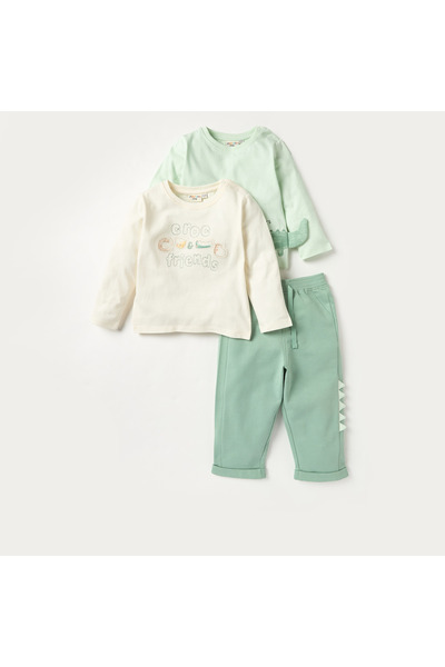 Juniors 3-Piece Crocodile Print Long Sleeve T-shirt and Pants Set