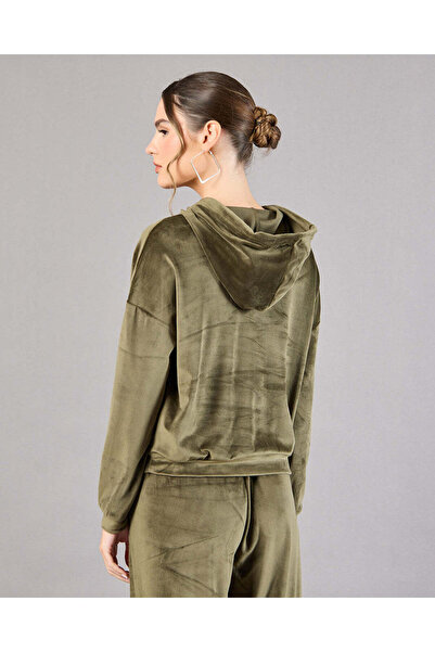 REDTAG Women Green Hooded Sweatshirt