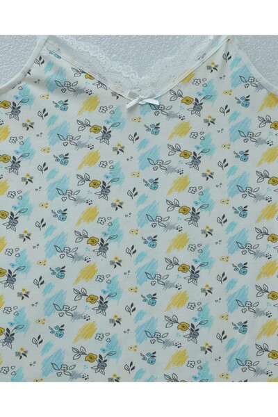 Modamorfo Floral Patterned Lace Strap Tank Top - Ecru