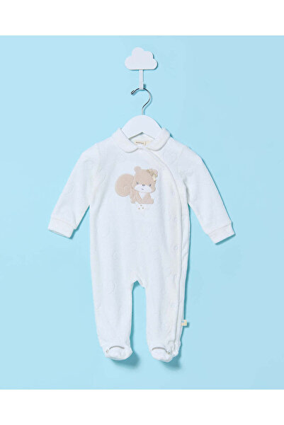 REDTAG Baby White Jacquard Velour Sleepsuit