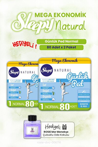Sleepy Natural Günlük Ped Normal 80'li x2 ve ROSIE oda kokusu