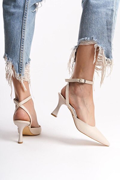 Gökhan Talay Amy Beige Skin Mid-Heeled (6 cm) Open Back Classic Heeled Shoes