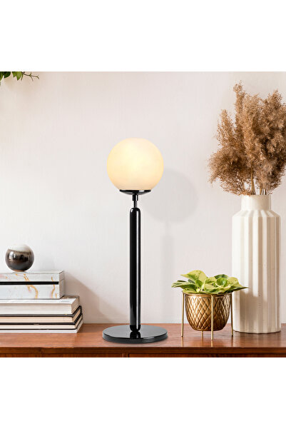 MOİRA White Glass Metal Table Lamp Globe Head E14 Base Modern Living Room Lam...