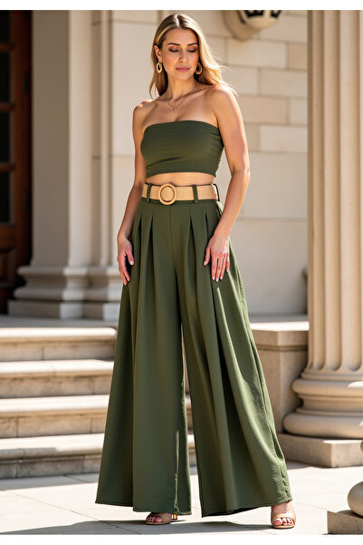 Figl Women's culottes - Belted pants - Green pants M1160 r. Universal