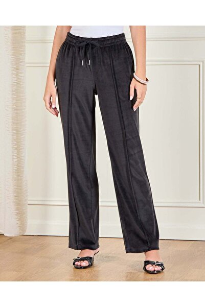 REDTAG Women Black Velour Wide Leg Active Pants